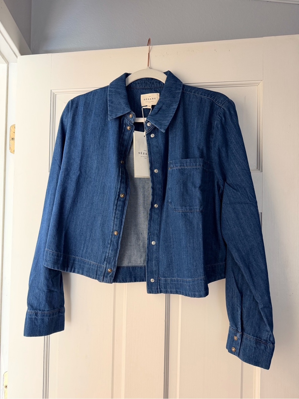 Sezane Indigo Denim Button-Front Shirt - Picture 2 of 4